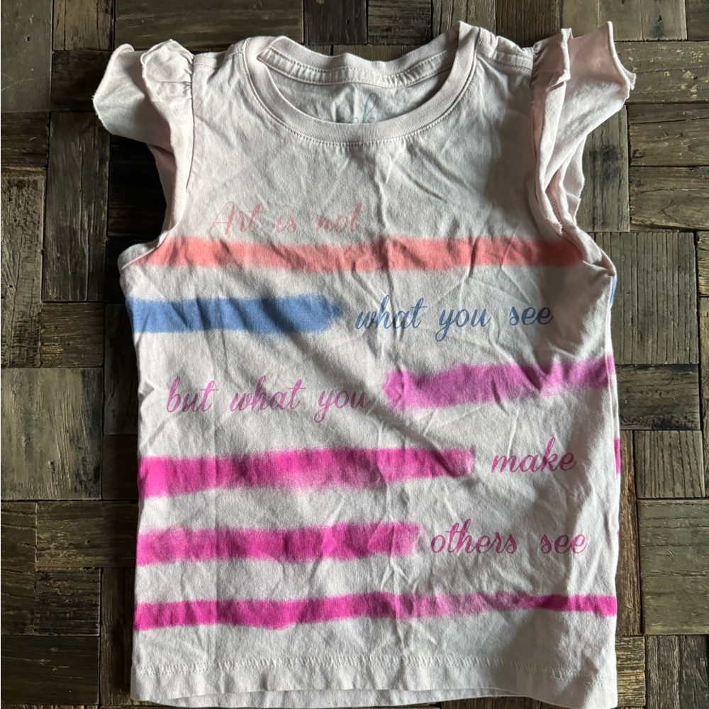 Peek Girls' Pink and Blue Striped Tee with Ruffle Sleeves